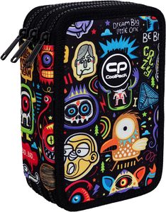 Federtasche 3-fache Federmappe Scary Stickers Federmäppchen 46-teilig gefüllte Schüleretui Stifte und Pinsel inkl. Aufgabenheft Federbox Etui Stiftetasche Schlamper-Etui Schul-Etui