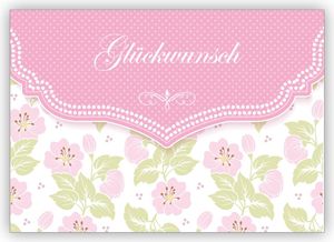 Schöne Glückwunschkarte mit zartem Blüten Muster in rosa zur Hochzeit, Taufe, Geburt, Examen etc: Glückwunsch