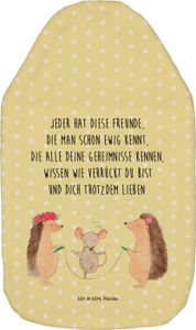 Mr. & Mrs. Panda Wärmflasche Igel Seilhüpfen - Gelb Pastell - Geschenk, Wärmekissen, Bettflasche, Körnerkissen, Wärmflasche mit Bezug, Kinder, Gute Laune, Tiere, Maus