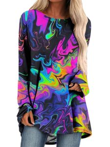 Frauen Langarm Sweatshirts Crew Neck bequeme abstrakte Drucktunika Bluse komfortabel, Farbe:Style-o, Größe:5xl