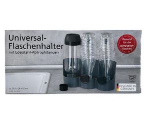 Universal Flaschenhalter kompatibel zu Sodastream mit Edelstahl Abtropfstangen - Grau