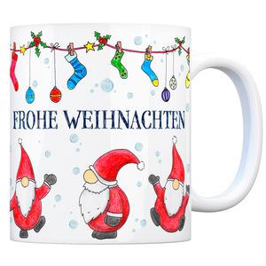 Kaffeebecher mit Weihnachtsmann Motiv und Spruch: Frohe Weihnachten