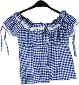 Trachtenbluse in blau - Bluse kariert - Gr. 36