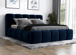 Polsterbett  SONIC -OM 140x200 cm mit Bettkasten und Lattenrost. Farbe: Blau