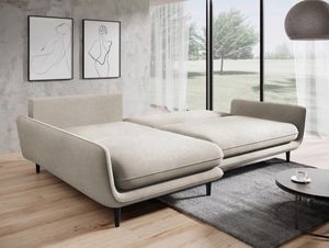 DOMO-HOME Ecksofa mit Schlaffunktion SOLANO – Elegantes Skandinavisches Ecksofa 260x167cm| Bettkasten und Holzbeinen für Komfort und Stil | Hochwertigen Materialien | Farbe weiß | Links