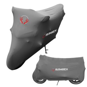 BUSHBOCK® Premium Cover Indoor Motorrad Abdeckplane-Staubschutz-elastischer, atmungsaktiver Samt-Stretchstoff (M-L, Grau)