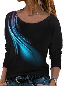 Damen Langarm Bedruckt Rundhalsausschnitt Langarm T-Shirt Solide Farbe Langarm Shirt