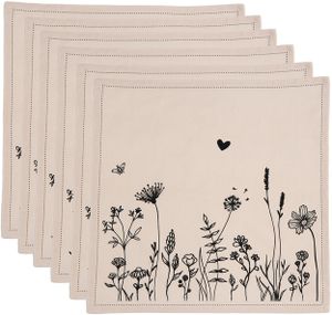 Clayre & Eef Servietten Baumwolle 6er Set 40x40 cm Beige Schwarz Baumwolle Blumen