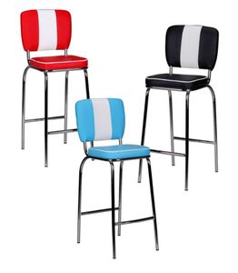 FineBuy Sada 4 barových židlí American Diner Retro barová židle z 50. let, sedák s opěradlem, opěrka na nohy, výška sedáku 76 cm