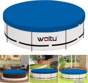 WOLTU Poolabdeckung Ø 420 cm für Rund Pools Ø 320-360 cm, Poolplane aus 200 g/m² PE, Pool Abdeckplane mit Ösen Drahtseil Aluminiumverschluss, wasserdichte Poolfolie für Sommer Winter, Blau