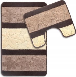 Badteppich Set 2-tlg. Asma - Badezimmer Teppich Rutschfest & Weich - Badteppich, Badvorleger - Badematten Set Braun/Beige 50x80 cm