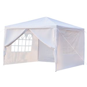 FCH 3 x 3 m Garten Pavillon mit 4 Seitenteilen tragbares wasserdichtes Zelt mit Spiralschläuchen, weiß