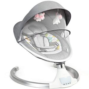 COSTWAY Babywippe elektrisch mit timer, Babyschaukel Babywiege mit 5 Schwingungsamplituden Musik und Bluetoothfunktion Grau