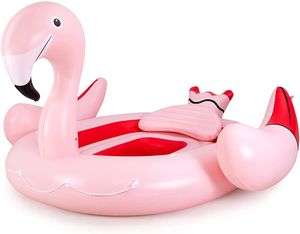 COSTWAY Aufblasbare Flamingo Schwimminsel für 4-6 Personen mit Schwimmring Luftpumpe 480kg Tragkraft 320x308x175cm