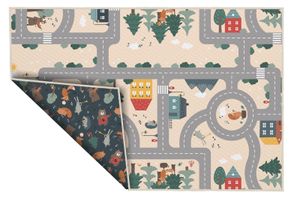 Primaflor Baby Spielmatte - FOREST - 98x150cm - Beidseitiger Spielteppich, Kinderteppich mit Straßen für Mädchen & Jungen, Farbenfroher Straßenteppich