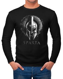 Herren Long-Sleeve Aufdruck Sparta Helm Krieger Warrior Langarm-Shirt Neverless® schwarz schwarz L