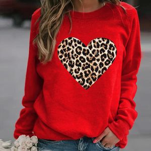 Damen Casual Leopard Print Hoodie Rundhals Langarm Printed Shirt,Farbe: rot,Größe:S