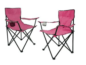 Camping Klappstuhl mit Getränkehalter 2er Set - pink - Campingstuhl klappbar mit Tragetasche - Stuhl faltbar für Festival Freizeit Garten Angler Sessel Belastbarkeit bis 100 kg