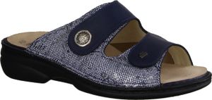 Finn Comfort Zeno dámske mule, kožené/stretchcamo, modré, pohodlné mule - dámska obuv pre profylaktikov/diabetikov, modré, kožené (slová/nube/stretchcamo)