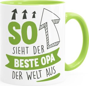 Kaffee-Tasse Geschenk Spruch so sieht die/der beste Oma/Opa/Mama/Papa der Welt aus Pfeil Geschenkidee Eltern Großeltern Moonworks® Bester Opa inner-hellgrün Keramik-Tasse