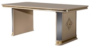 Casa Padrino Luxus Art Deco Esstisch Beige / Gold - Edler Massivholz Küchentisch - Art Deco Esszimmer Möbel