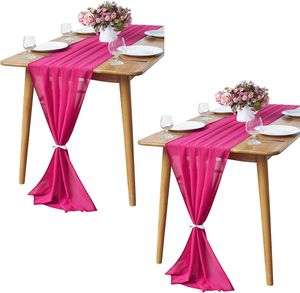 2 Stück, Chiffon-Tischläufer, 3 m, 73 x 305 cm, romantischer Hochzeitsläufer, durchscheinend, Rosa, 300cm, 70cm