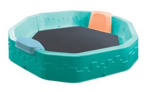 Sandkasten Sandbox Sandkiste 150x150x25 cm mit Bodenplane u. Abdeckung zwei Sitzen modular Kindersandkasten Sandspielzeug Kunststoff türkis