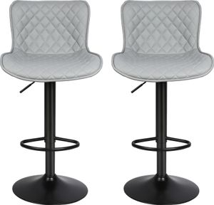 Barhocker 2er Set höhenverstellbarer 360° Drehstuhl Barstuhl Kunstleder mit Metallbeinen Hellgrau
