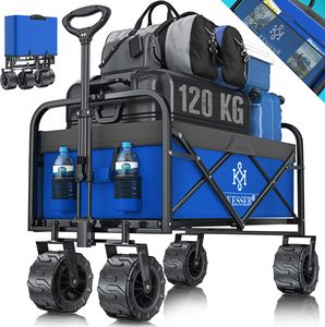 KESSER® Bollerwagen faltbar mit Breite Reifen Handwagen Transportkarre Gerätewagen | inkl. 2 Netztaschen | klappbar | Kunststoff-Reifen | bis 120 kg Tragkraft transportwagen Gartenanhänger