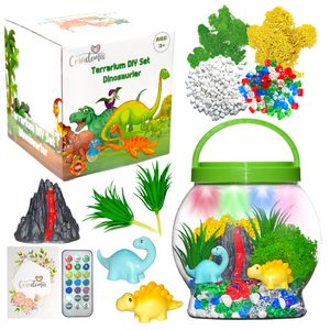 Terrarium Kit Dinosaurier für Kinder | DIY Bastelset Spielzeug Set mit Nachtlicht Lampe | Junge und Mädchen Geschenke 3 - 8+ Jahre Basteln Kreativ