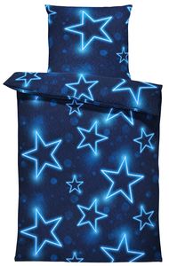 4 teilig Bettwäsche 135x200 cm Sterne blau leuchtoptik Flausch Thermofleece