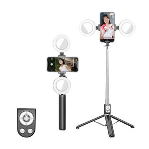 Stick Stativ mit LED Fülllicht , All in 1 Selfie Stange, Stabiles Handy Stativ für SmartphoneDoppelt hellschwarz1,75m