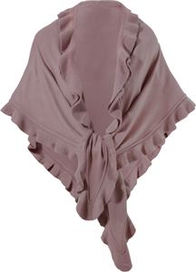 Poncho Damen Strick Wolle Trachtenumhang Cape Winterumhang Stola, Strickponcho Rüschen Rosa-Altrose