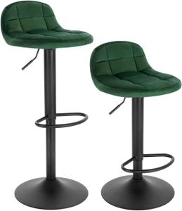 WOLTU Sada 2 barových stoličiek Barová stolička s operadlom 360° Otočná stolička Podnožka s nastaviteľnou výškou do 120 kg Naložiteľný zamatový kov Tmavo zelená
