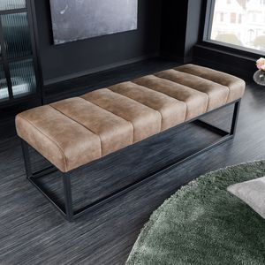 riess-ambiente Design Sitzbank PETIT BEAUTÉ 110cm vintage taupe Microfaser schwarzes Metallgestell Polsterbank Bank