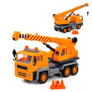 Polesie Spielzeug LKW Kranwagen 88970 schwenkbarer Kranaufsatz, Seilwinde orange
