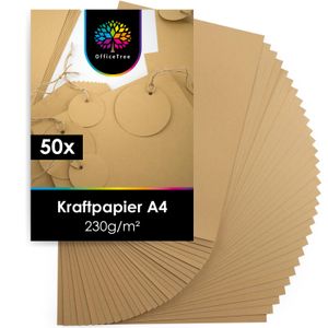 OfficeTree Kraftpapier DIN A4  – 50 Blätter Craftpaper – Braunes Papier 230 g Qualität – Kartenpapie (wp)