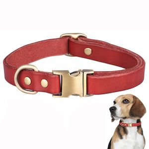 Hundehalsband Leder Haustier Welpen Verstellbar Halsband für Kleine Große Hund, M(31-50cm), Rot