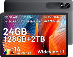 Blackview Tablet 11 Zoll Cellular, Tab 90 Android 14 Tablet, 24GB RAM + 128GB ROM (2TB TF), 4G LTE 5G WiFi PC, Gaming 8200mAh Akku, Dual Kamera,