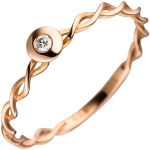 JOBO Damen Ring gedreht 585 Gold Rotgold 1 Diamant Brillant Goldring Diamantring Größe 60