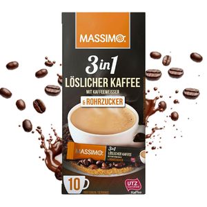 MASSIMO 3in1 Löslicher Kaffee mit Kaffeeweißer & Rohrzucker 170g / 10 Sticks Instantkaffee