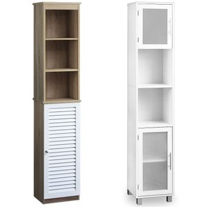Casaria Badezimmerhochschrank 170x34x26cm 6 Fächer Magnetverschluss Lamellentür Bad Hochschrank Badschrank Badezimmerschrank, Modell/Farbe:Modell 1 - braun-weiß