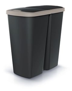 Abfallbehälter COMPACTA Q DUO schwarz mit hellbraunem Deckel, Volumen 45l