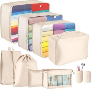 Packing Cubes, 9 Teilig Koffer Organizer, Koffer Gepäck Aufbewahrung, Kleidertaschen für trockene Kleidung, Schuhe, Unterwäsche, Kosmetik, Bücher