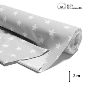 Baumwollstoff Meterware 2 M - Stoff aus Baumwolle Stoffe zum Nähen Nähstoffe Baumwollstoffe Weiße Sterne auf Grau