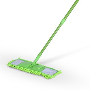 Bodenwischer Set ( Grün ) mit Chenille Bezug - Wischmopp mit Fußklick 360 Grad Gelenk für alle Ecken - Komfort Bodenreiniger Flachmopp Wischmopp