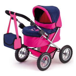 Bayer Design 13013AA - Módny kočík pre bábiky, ružový/modrý, výškovo nastaviteľná rukoväť, skladací