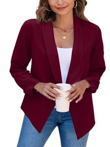 Damen Langarm Business Jacken arbeiten Einfarbige Cardigan Jacke laessige Plain Blazer,Farbe:Bordeaux,Größe:2xl Damen Langarm Business Jacken arbeiten Einfarbige Cardigan Jacke laessige Plain Blazer,Farbe:Bordeaux,Größe:2xl