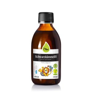 Olini Schwarzkümmelöl mit Löwe für Kinder 250 ml kaltgepresst natürliche unraffinierte Vitaminquelle EFK Biotin Magnesium Calcium Eisen