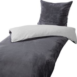 heimtexland ® Teddy Flanell Wende Bettwäsche Plüsch Bezug 80x80 I 200x135 Super Soft mit Cashmere Touch Oberfläche Typ751 Anthrazit